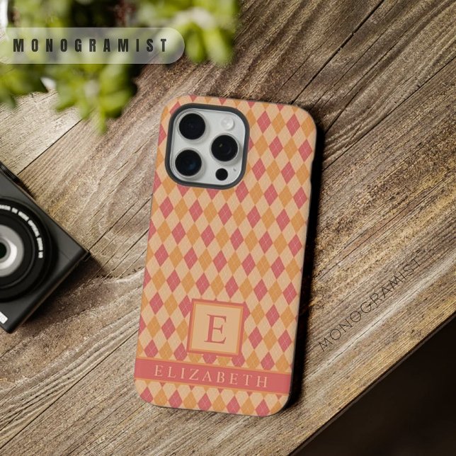 Customizable Yellow Pink Red Orange Argyle Pattern iPhone Case (Customizable Yellow Pink Red Orange Argyle Pattern iPhone Case)