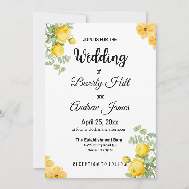Customizable Yellow Spring Wedding Invitations (Front)