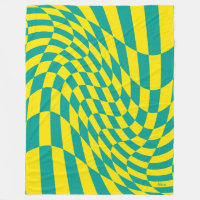 Customizable Yellow Teal Warped Chequered Illusion