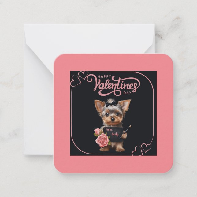 Customizable Yorkie Puppy Valentine's Card (Front)