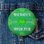 Customizable Your Name Irish Pub Green 1 Inch Round Button<br><div class="desc">Create your own custom Irish pub home bar design using this template. The design is made to look like old green wood with plenty of vintage flourishes in shades of green, white, orange and gold. There are also five shamrocks / clovers in the design. It can be personalized with your...</div>