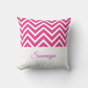 Customizable zigzag pattern pink and white throw pillow