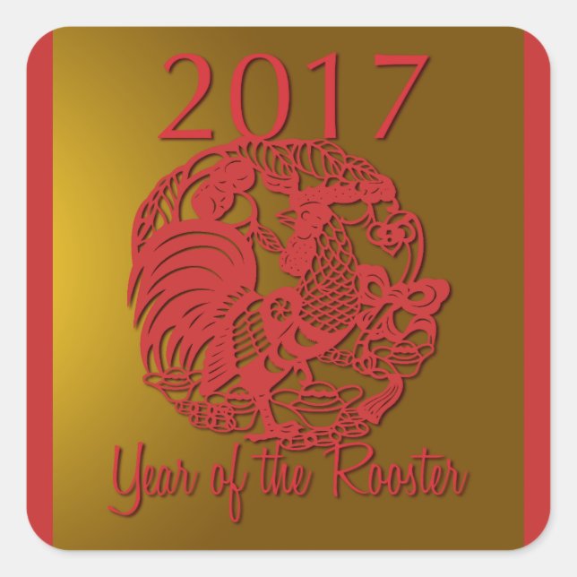 Customizable Zodiac 2017 The Year Of The Rooster S Square Sticker (Front)