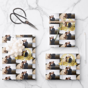 Customize 1st Anniversary Wedding Photo With Gold Wrapping Paper Sheet
