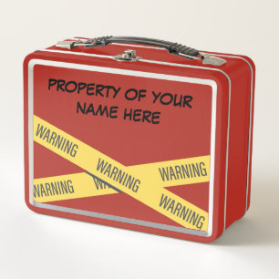 Customize-able "Property of" with warning tape Metal Lunch Box