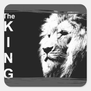 Customize Add Text Modern Black White Pop Art Lion Square Sticker