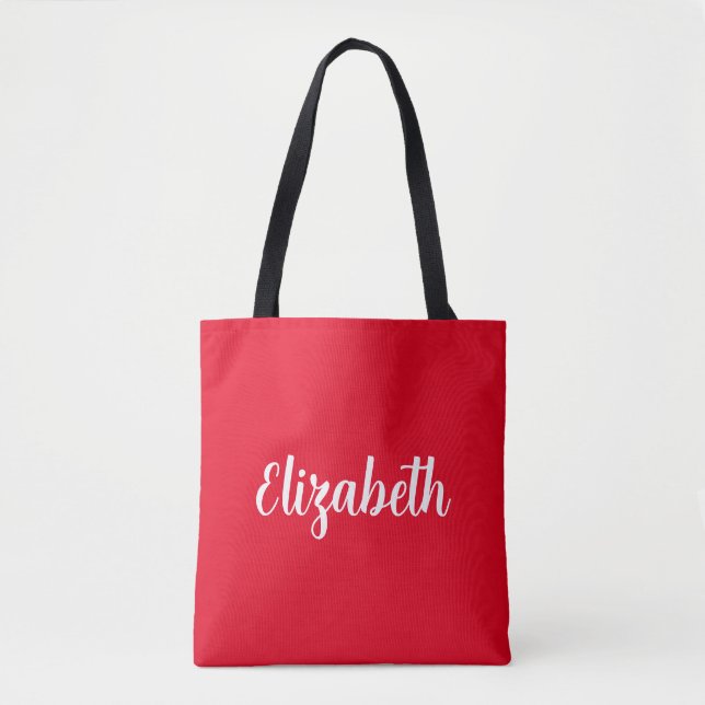 Customize Add Your Name Or Text Template Red Tote Bag (Front)