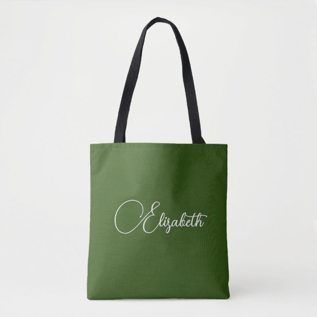 Customize Add Your Own Name Typography Deep Forest Tote Bag (Front)