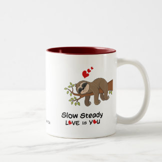 Customize Adorable Sloth HAPPY  Valentine's DAY Two-Tone Coffee Mug