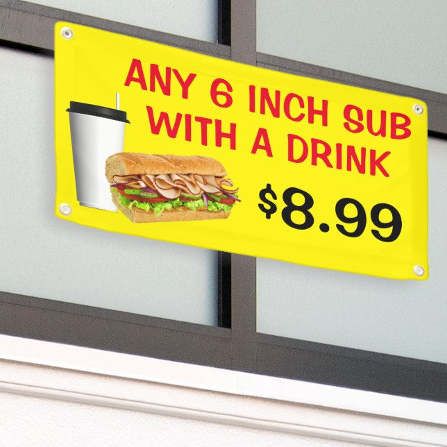 Customize Any 6 Inch Sub With A Drink Add Price Banner (Outside Building)