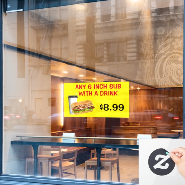 Customize Any 6 Inch Sub With A Drink Add Price Window Cling (Cafe Window)