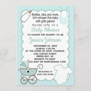 Customize Aqua Scallop Baby Shower Invitation