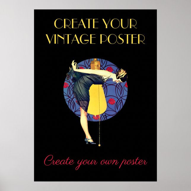 Customize Art Deco Illustration of a Pin-Up Girl  Poster (Front)