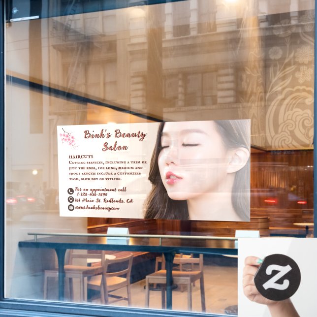 Customize Asian Beauty Hair Salon Business  Window Cling (Cafe Window)