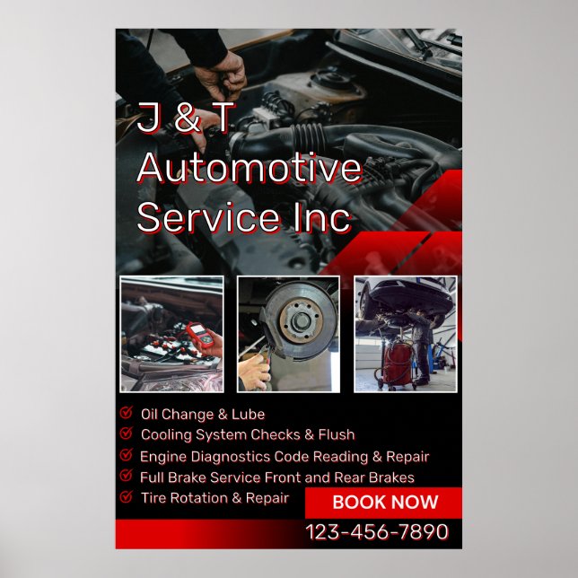 Customize Auto Repair Garage Service List With Log Poster (Front)