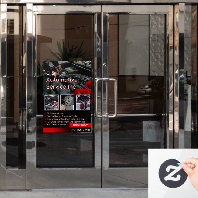 Customize Auto Repair Garage Service List With Log Window Cling (Office Door)