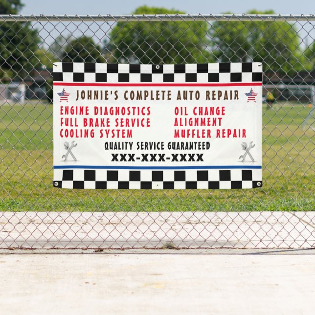Customize Auto Repair Shop Full Service USA Flag Banner (Insitu)