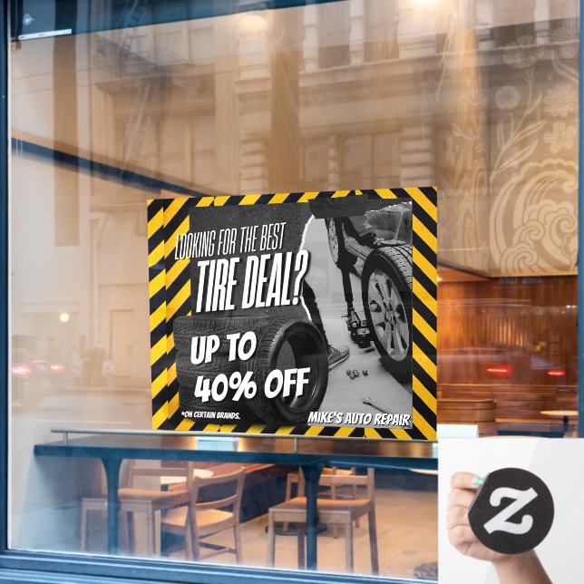 Customize Automotive Shop Tire Sale Up To Percent  Window Cling (Cafe Window)