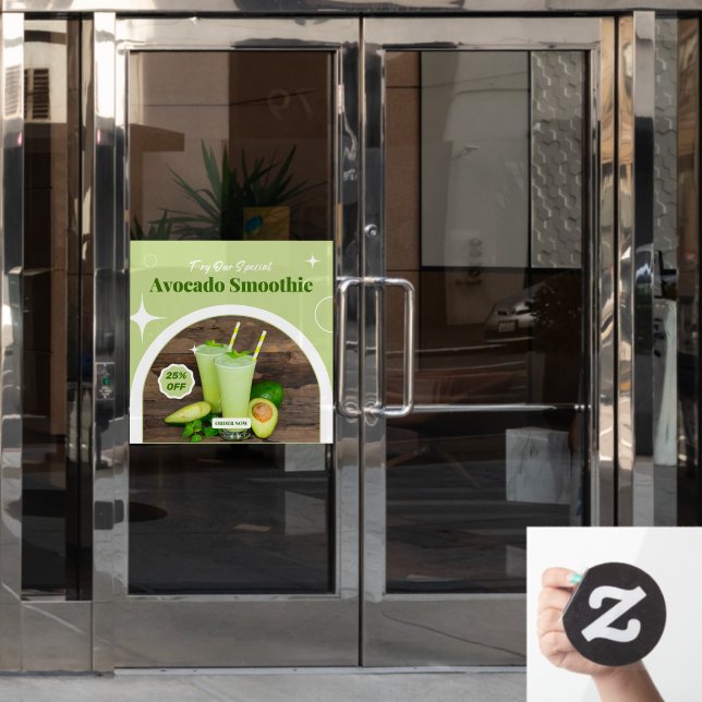 Customize Avocado Smoothie Shop Promo % Off  Window Cling (Office Door)