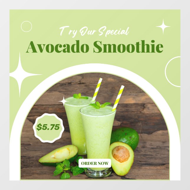Customize Avocado Smoothie Shop Promo Price Window Cling (Sheet)