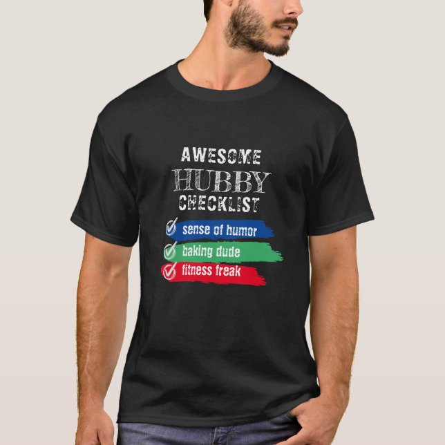 Customize Awesome Hubby Checklist Valentine  T-Shirt (Front)