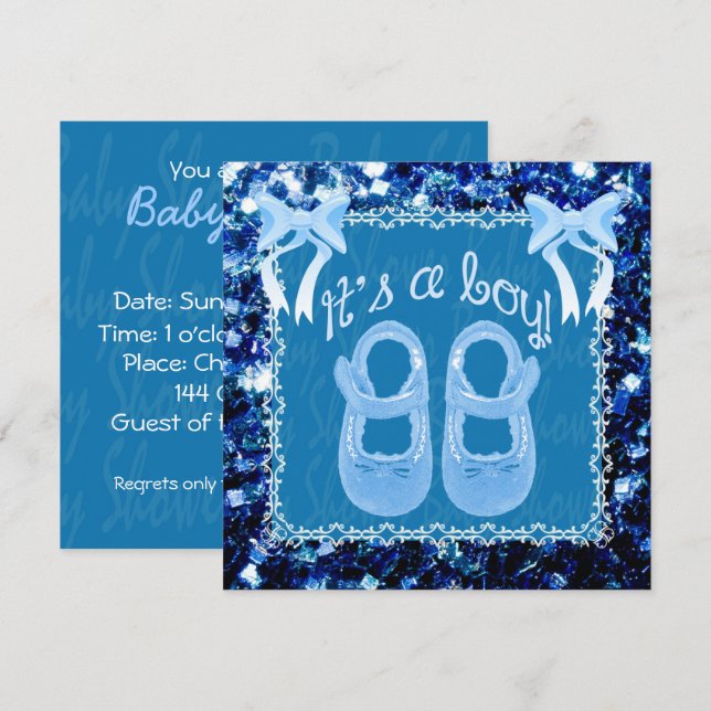 Customize Baby Boy shower Blue sparkles Invitation (Front/Back)