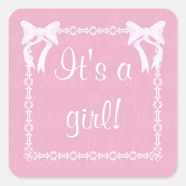 Customize Baby Girl Shower pink square sticker (Front)