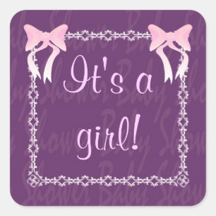 Customize Baby girl shower Purple square sticker
