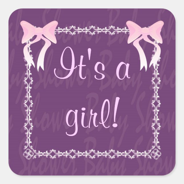 Customize Baby girl shower Purple square sticker (Front)