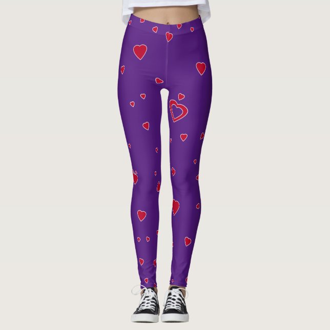 Customize Background Colour Red Hearts Leggings (Front)