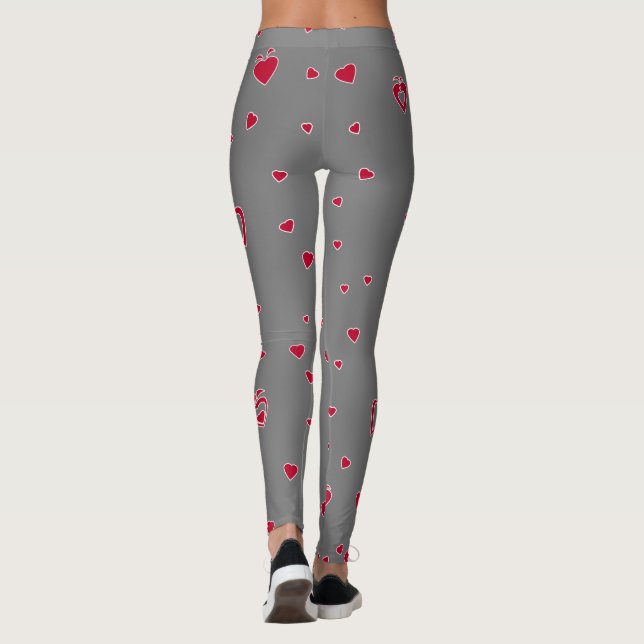 Customize Background Colour Red Hearts Leggings (Back)