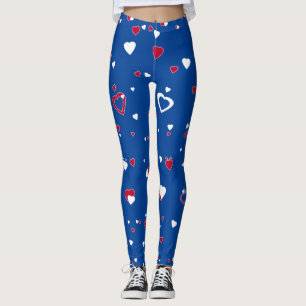 Customize Background Colour Red White Hearts Leggi Leggings