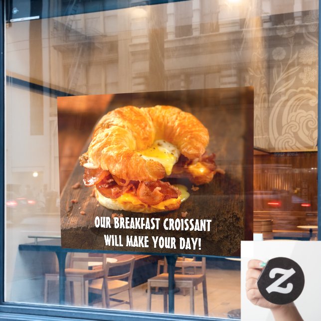 Customize Bacon Egg Cheese Croissant Restaurant  Window Cling (Cafe Window)