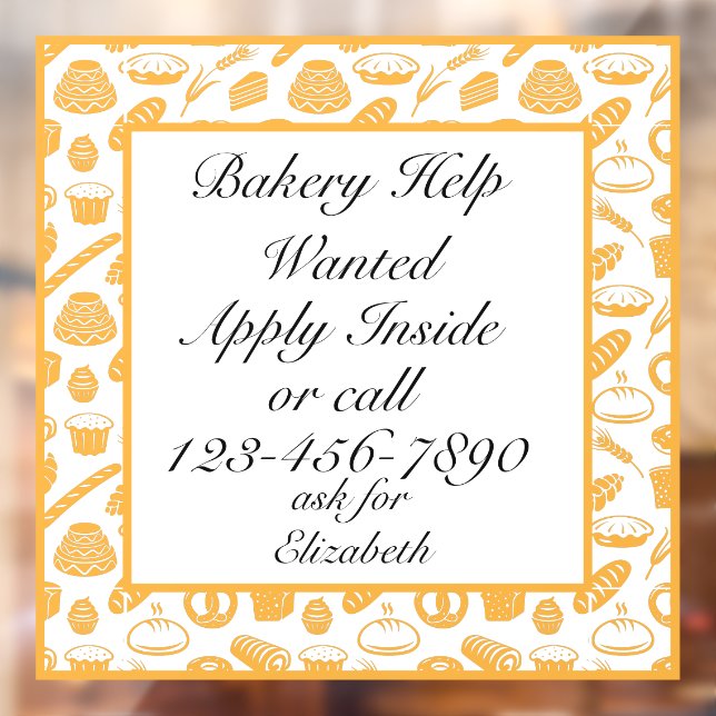 Customize Bakery Help Wanted Baker Baking Chef Window Cling (Sheet 2)