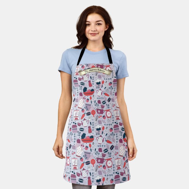 Customize Bakery Shop Kitchen Utensils Pattern  Apron (Worn)