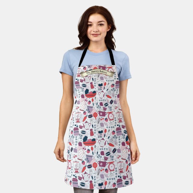 Customize Bakery Shop Kitchen Utensils Pattern  Apron (Worn)