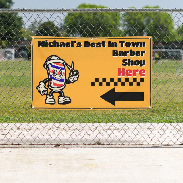 Customize Barber Shop Here Arrow Turn Left Promo Banner (Insitu)