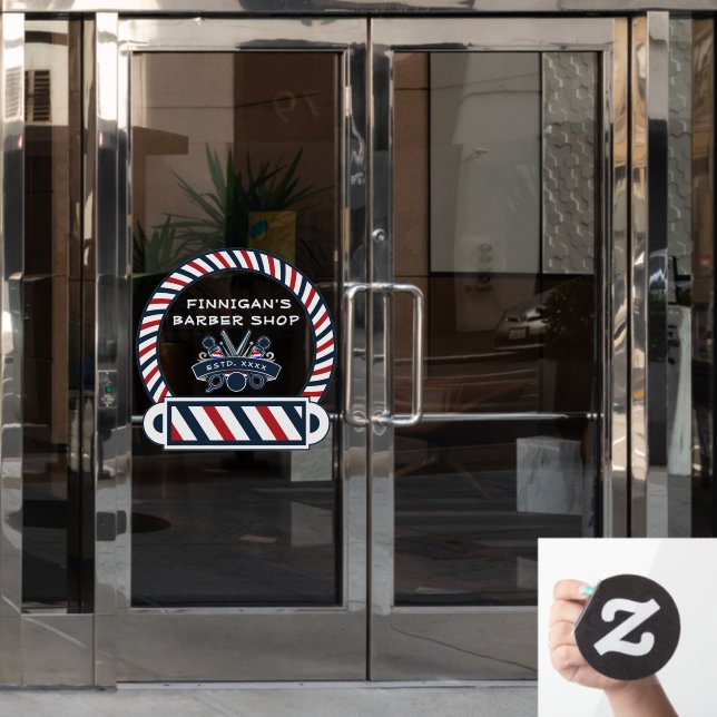 Customize Barber Shop Pole Colours Front   Window Cling (Office Door)