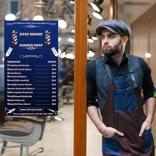 Customize Barber Shop Very Detailed Price List Window Cling (Creator Uploaded)