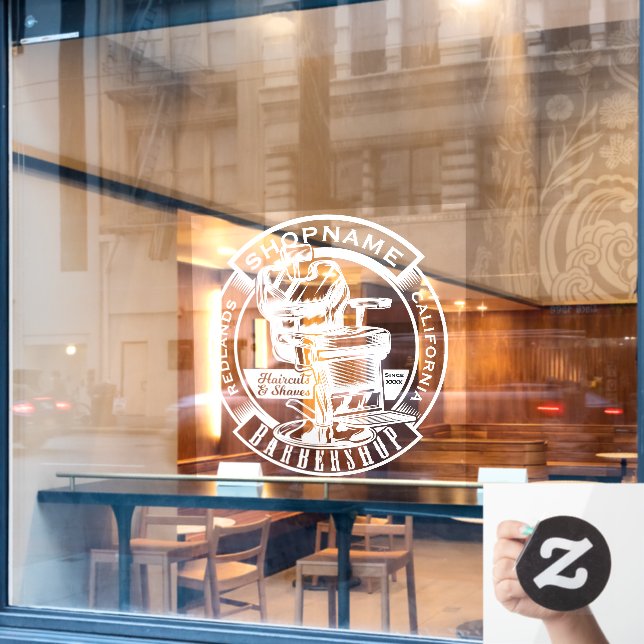 Customize Barbershop Business Door White Larger Window Cling (Cafe Window)