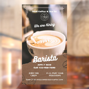 Customize Barista Hiring Brown White Minimalist Window Cling