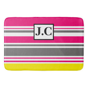 Customize Bath Mat - Beach Hut Stripes Hot Pink
