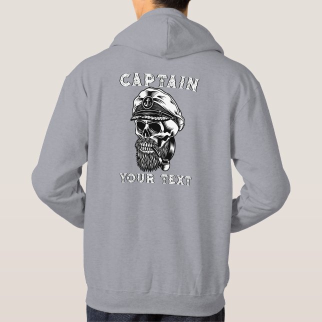 Customize Bearded Sea Captain Skull Smoking Pipe  Hoodie (Back)