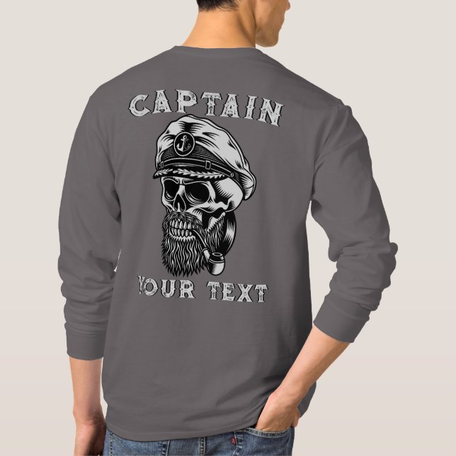 Customize Bearded Sea Captain Skull Smoking Pipe  T-Shirt (Back)