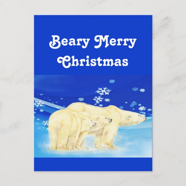 Customize Beary Merry Christmas Polar Bears Holiday Postcard (Front)