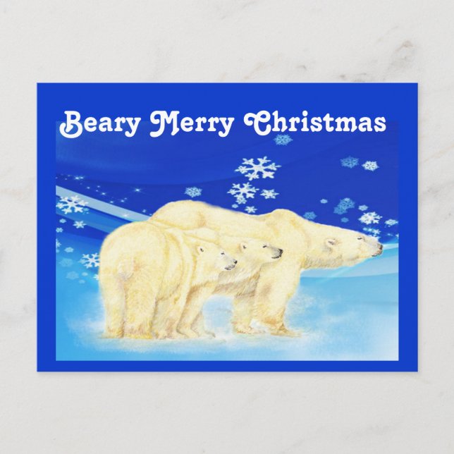 Customize Beary Merry Christmas Polar Bears Holiday Postcard (Front)