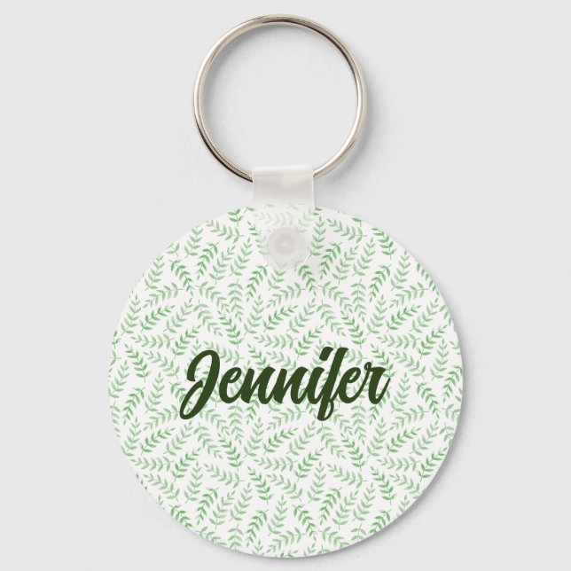 CUSTOMIZE | Beautiful Simple Green Leaves Pattern Keychain (Front)