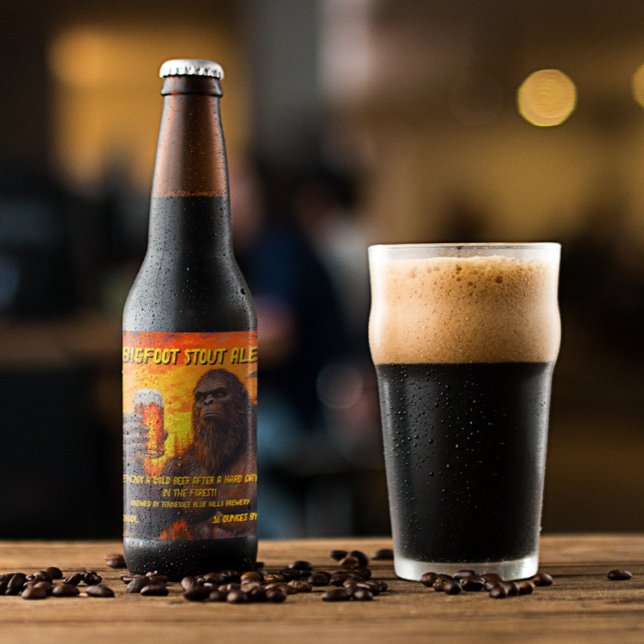 Customize Bigfoot Drinking A Beer At Sunset  Bottle Label (Creator Uploaded)