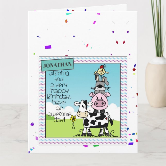 Customize Birthday Card - Cow Pig Rabbit Bird (Front)