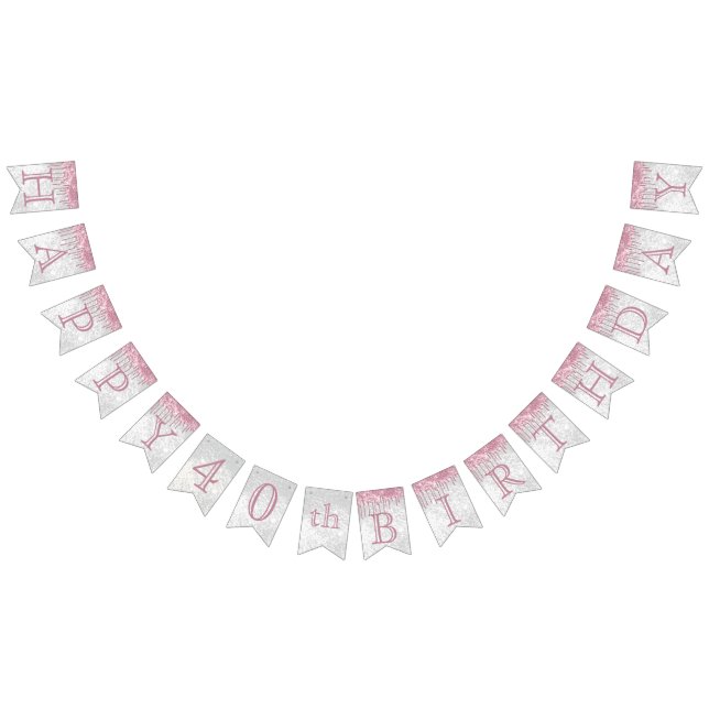 Customize Birthday - Pink & White Glitter Bunting Flags (All)